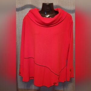 Red Cowl Neck Pull Over Blouse with Button Adornments XXL